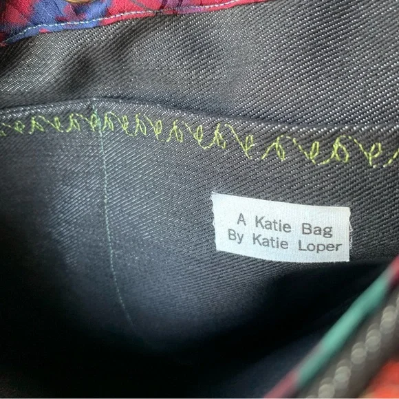 A Katie Bag by Katie Loper Fabric Patch Work Purse with Contrasting  Stitch - Picture 14 of 16